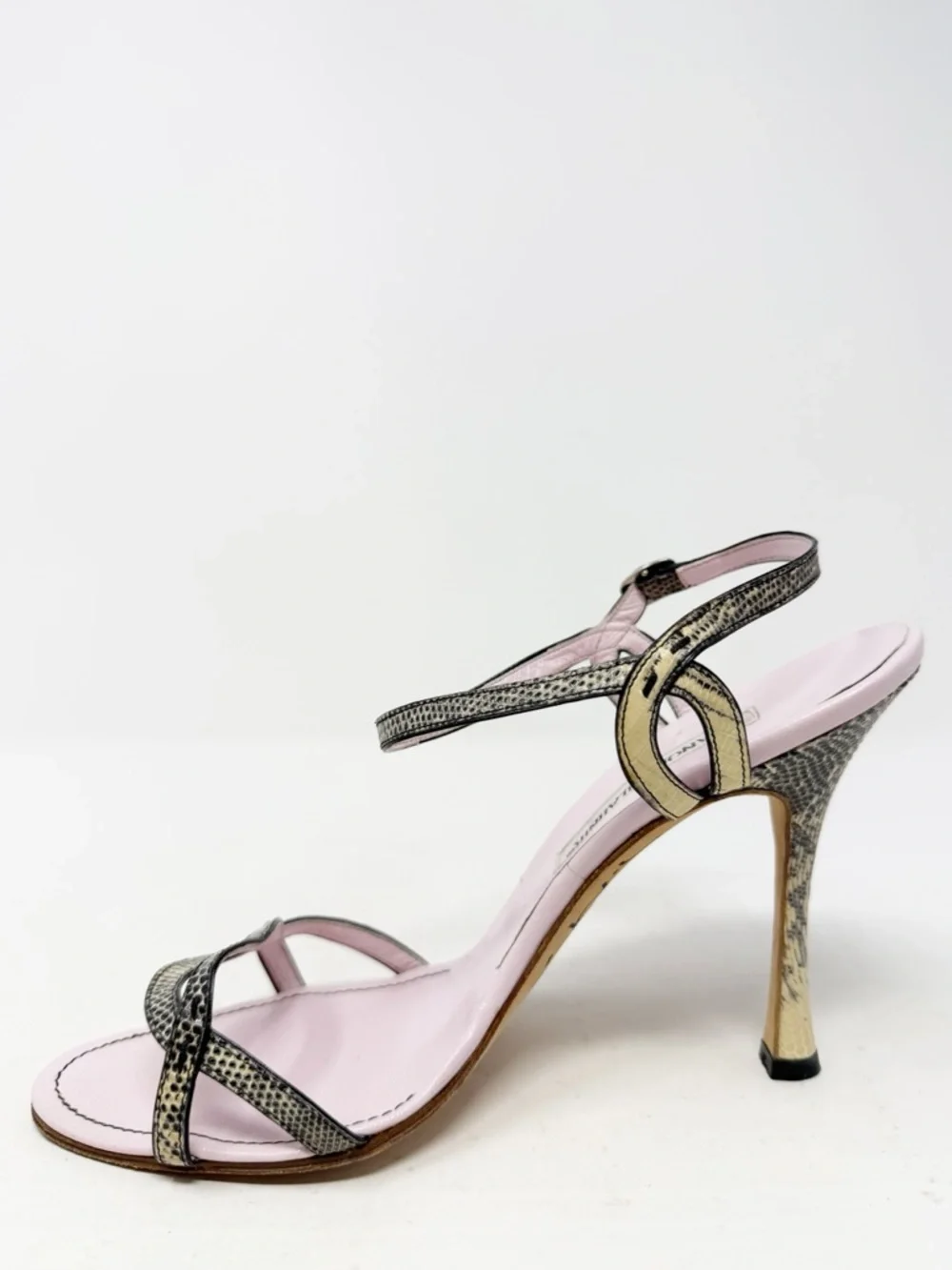 Manolo Blahnik Snakeskin Strappy Sandals Slingback Heels Womens Size EU 38